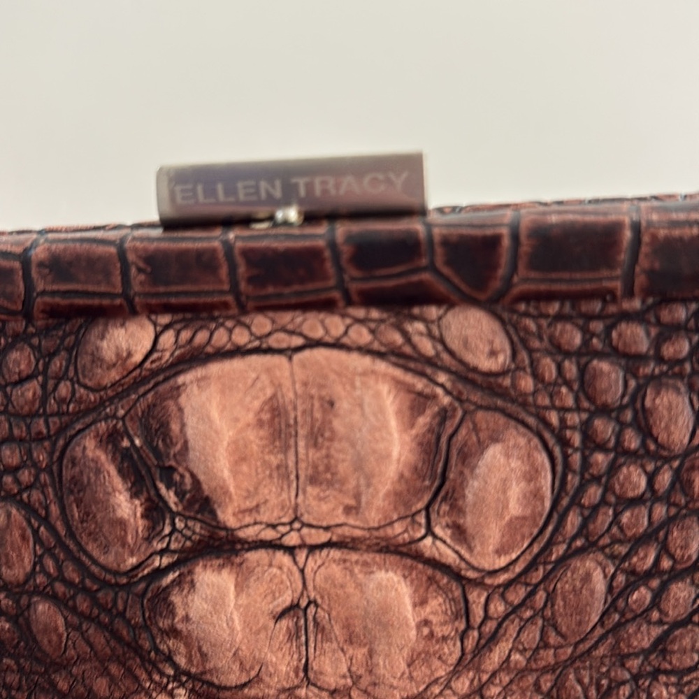 Ellen Tracy Brown Faux Crocodile Embossed Clutch - Picture 3 of 9